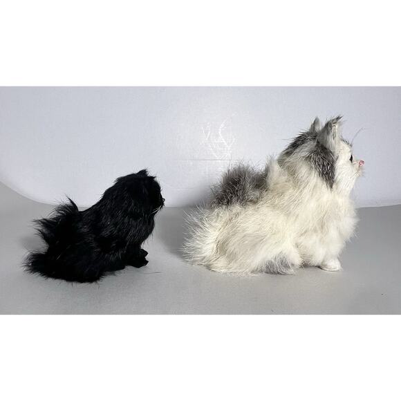 2 Vintage Real Rabbit Fur Cats Kittens Black Lifelike Miniature Cat Kitten - Picture 6 of 11